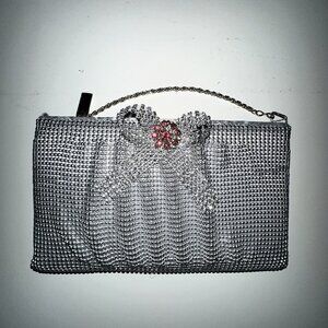 Vintage La Regale Beaded Evening Bag Purse Silver Embellished
